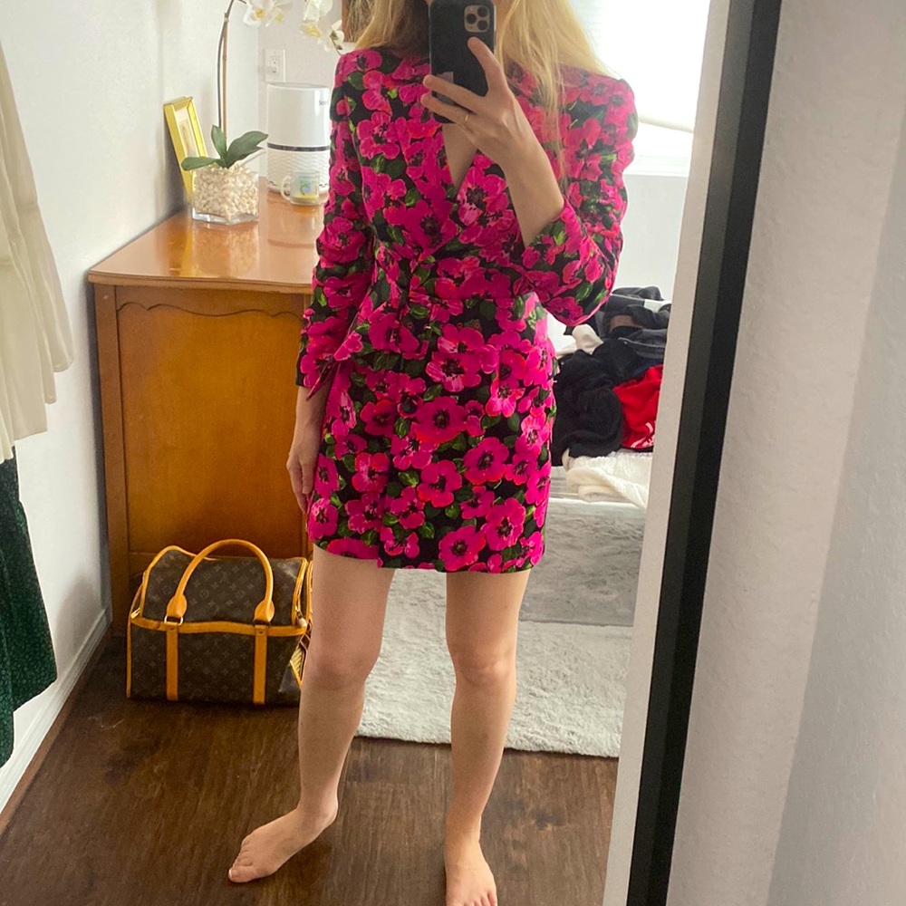 Zara pink floral belted blazer dress size S